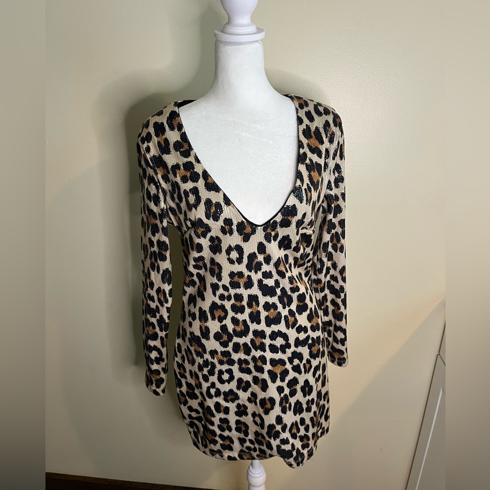Shoe Dazzle Black and Leopard Print Dress